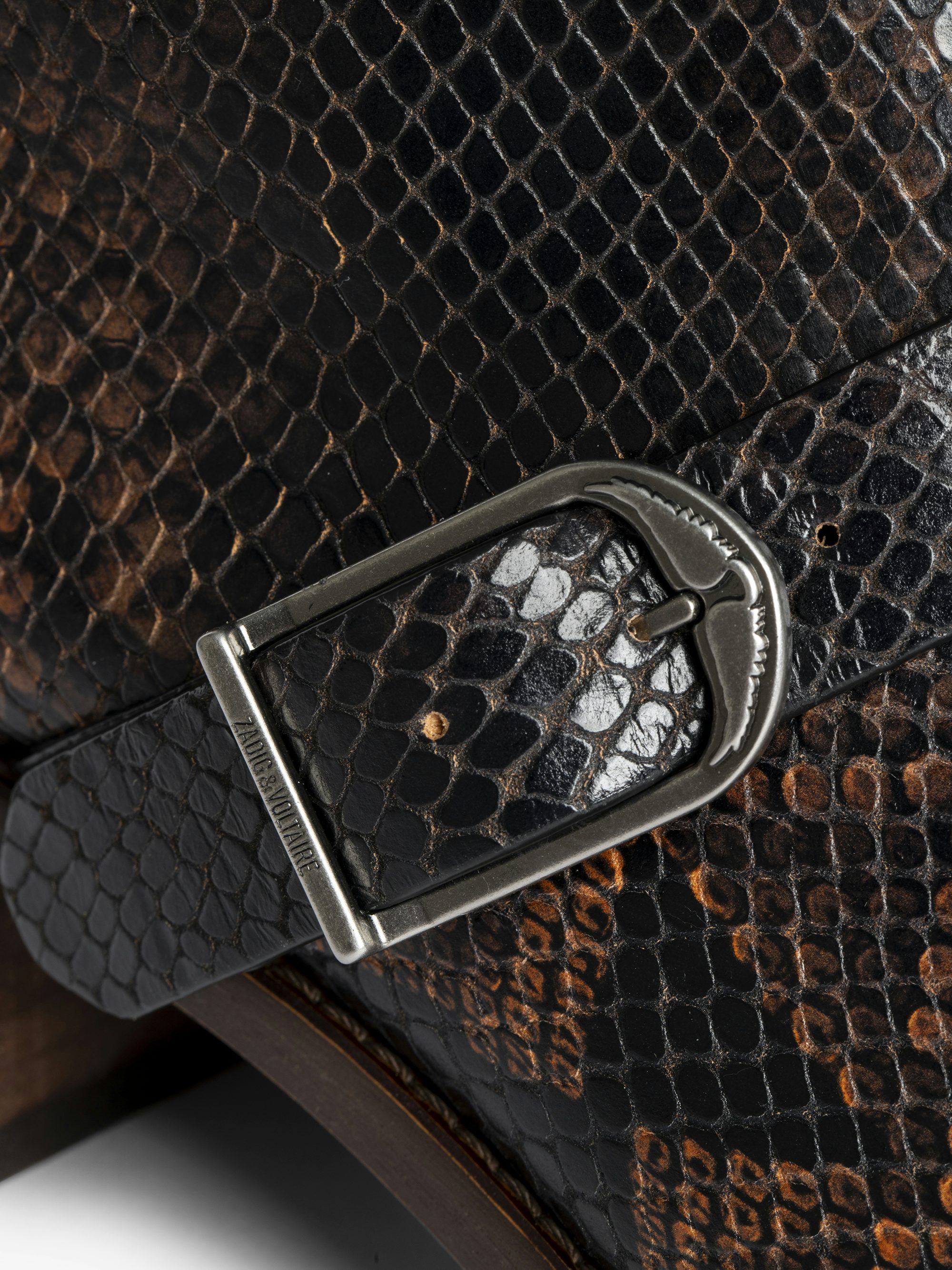 Tylow Wild Mirror Ankle Boots - Bi-colour leather ankle boots with python effect adorned with signature buckles and metallic wing-shaped studs.